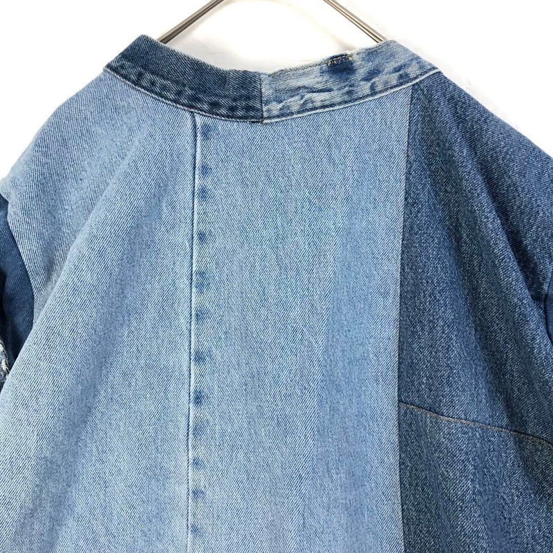 デニム リメイク 再構築 ジャケット ロゴ 切替 パッチワーク XL
