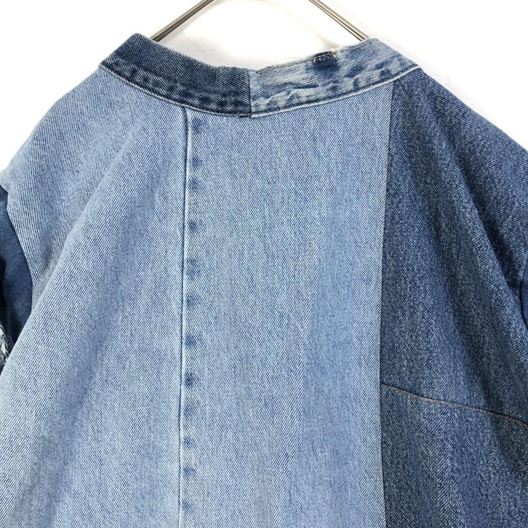 デニム リメイク 再構築 ジャケット ロゴ 切替 パッチワーク XL