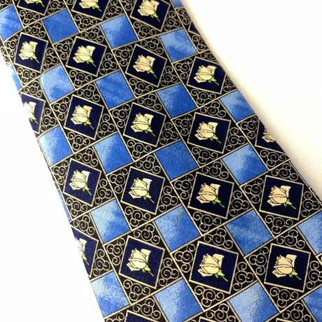 LANVIN ランバン　フランス製　ネクタイ　花　総柄　青