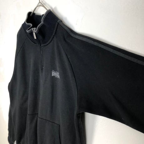 ロンズデール　刺繍　ロゴ　スウェット　トレーナー　ハーフジップ　黒