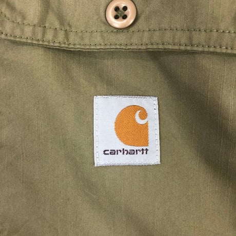 カーハート　企業　刺繍　ロゴ　タグ　BD シャツ　長袖　無地　カーキ