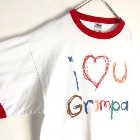 I LOVE U Grampa  ビッグプリント　リンガーT　Tシャツ　半袖