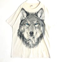 フルーツオブザルーム　オオカミ　アニマル　ビッグプリント　Tシャツ　白