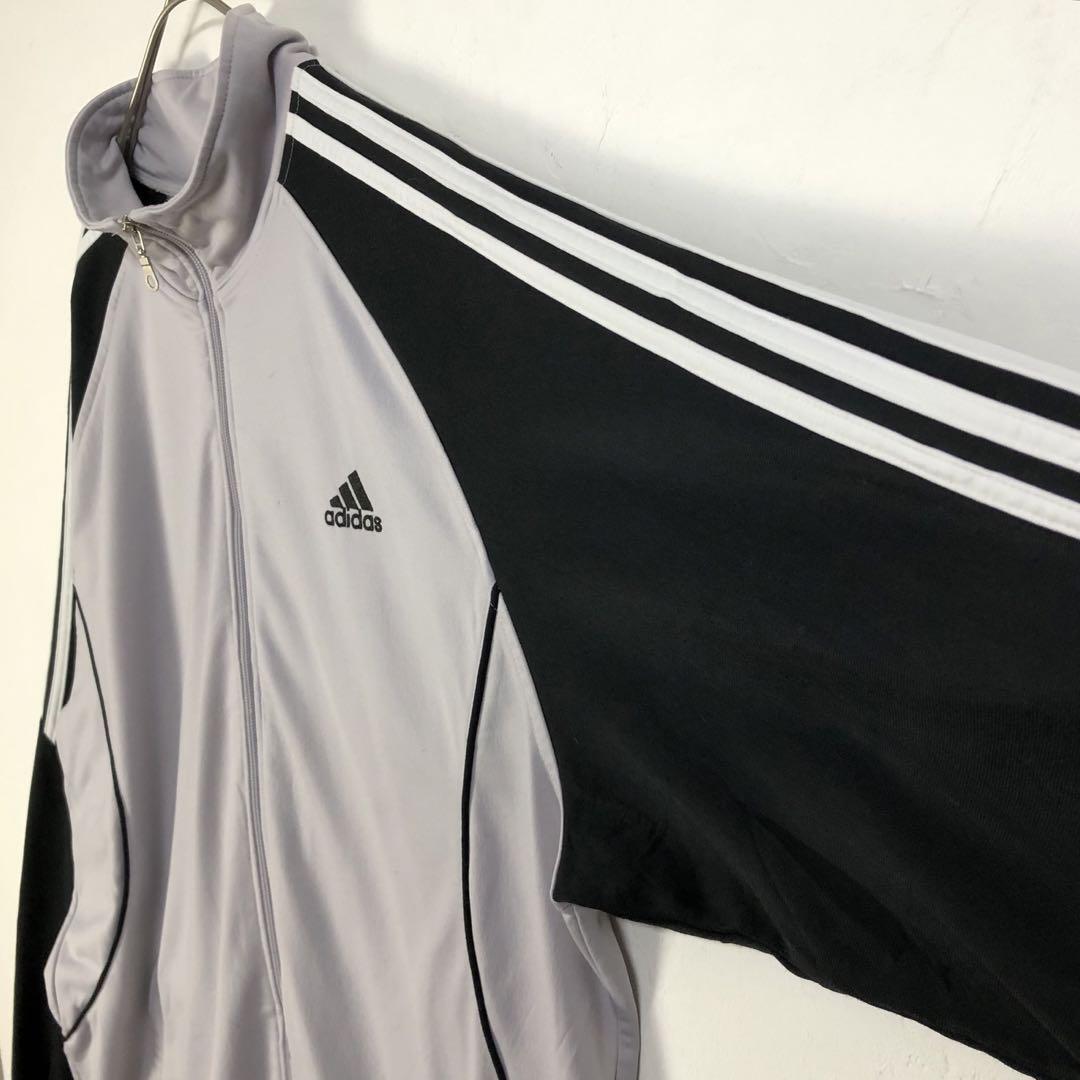 アディダス 刺繍 切替 袖ライン トラックジャケット ジャージ グレー黒