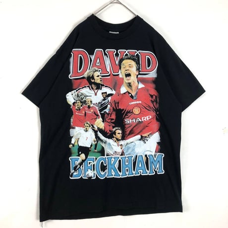 BOOTLEG　DAVID BECKHAM　ベッカム　サッカー　ビッグプリント　シングルステッチ　Tシャツ　黒