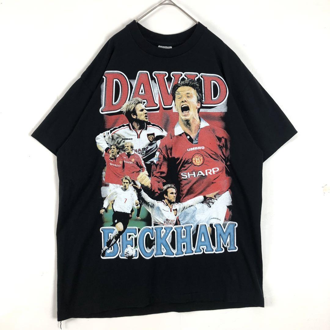 3700　ベッカム　サッカー　ビッグプリント　シングルステッチ　Tシャツ　黒 BOOTLEG DAVID BECKHAM ベッカム サッカー ビッグプリント