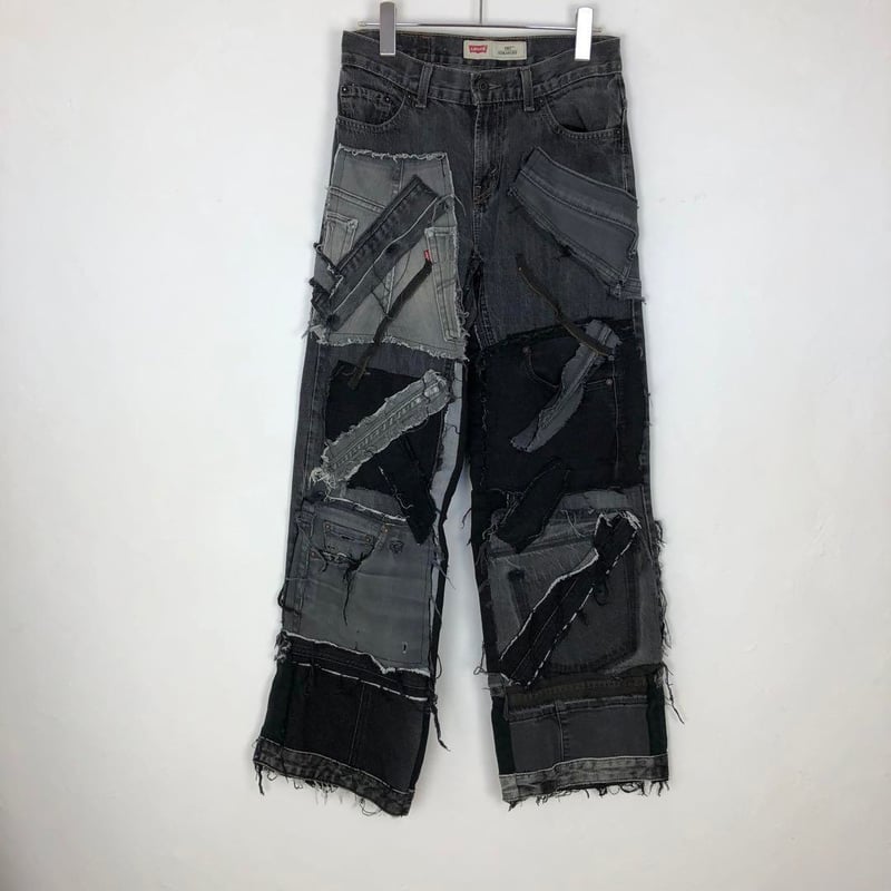 リーバイス リメイク ブラックデニム パンツ 再構築 パッチワーク 黒