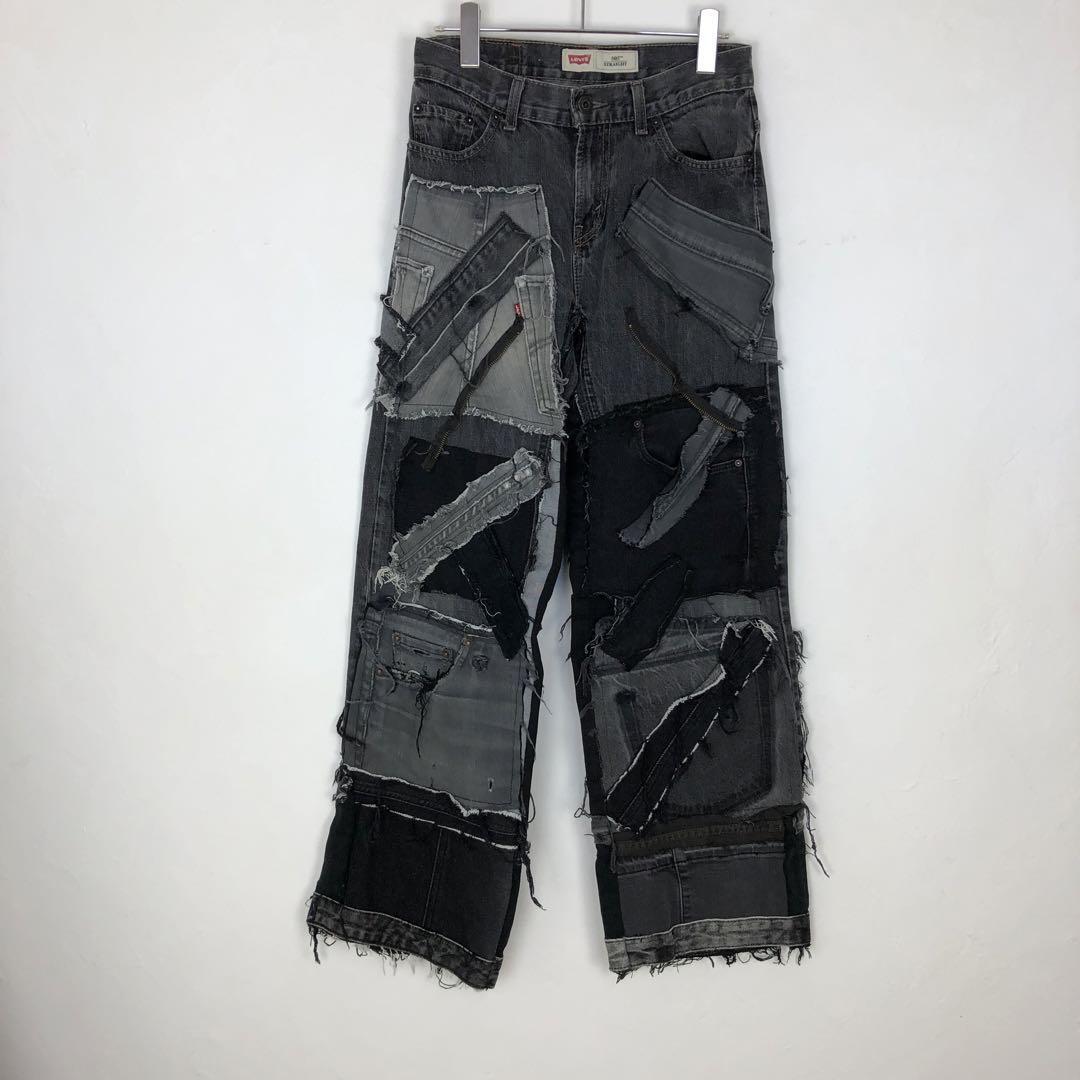 リーバイス リメイク ブラックデニム パンツ 再構築 パッチワーク 黒