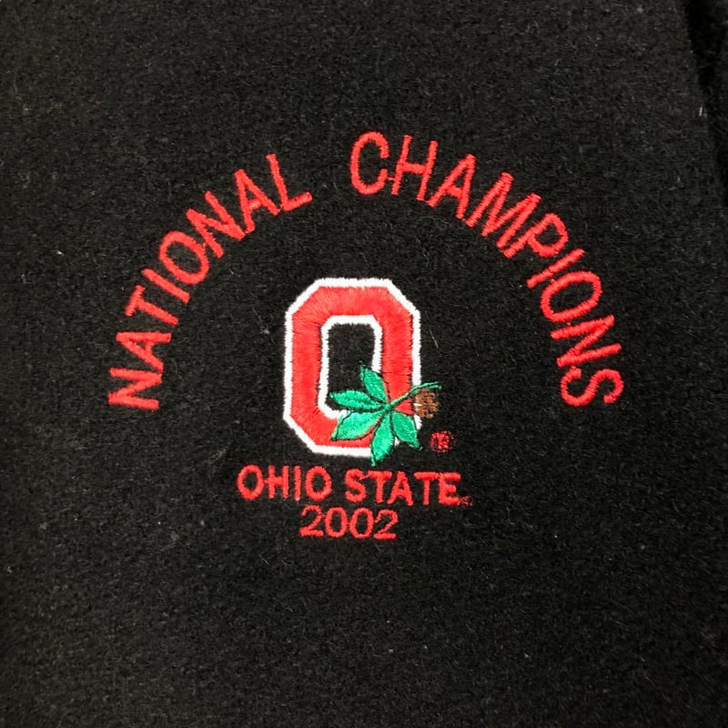 カレッジ USA製 レザー ウール スタジャン オハイオ 刺繍ロゴ 黒 カレッジ USA製 レザー ウール スタジャン オハイオ 刺繍ロゴ 黒
