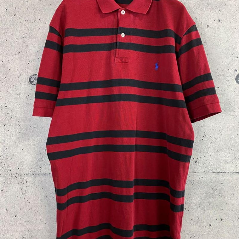 90s POLO ポロ ラルフローレン 刺繍ロゴ ボーダー 半袖 ポロシャツ