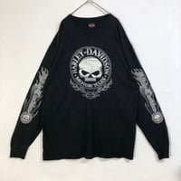 ハーレーダビッドソン　スカル　両面　ロゴ　長袖　ロンT　黒