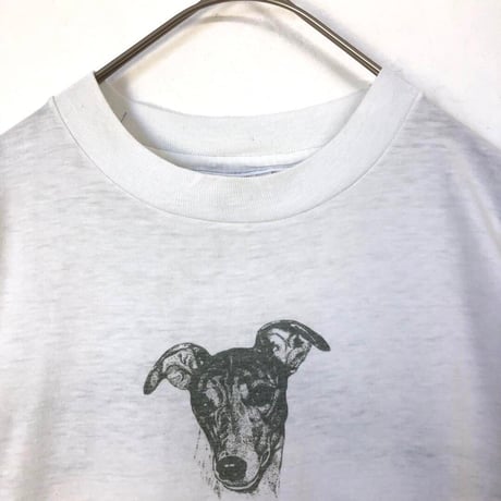 90s シングルステッチ　USA製　ヘインズ　犬　半袖　Tシャツ　白