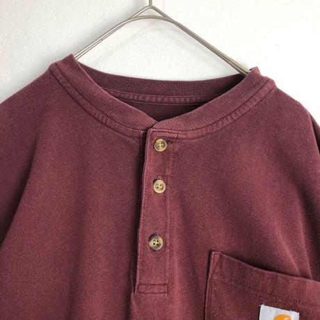 Carhartt カーハート　ヘンリーネック　ロゴ　長袖　ロンT ワインレッド