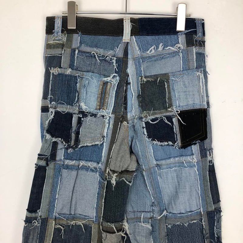 3054 リメイク　デニムスカート　再構築　パッチワーク　ゆるだぼ　青 3054 リメイク デニムスカート 再構築 パッチワーク ゆるだぼ 青