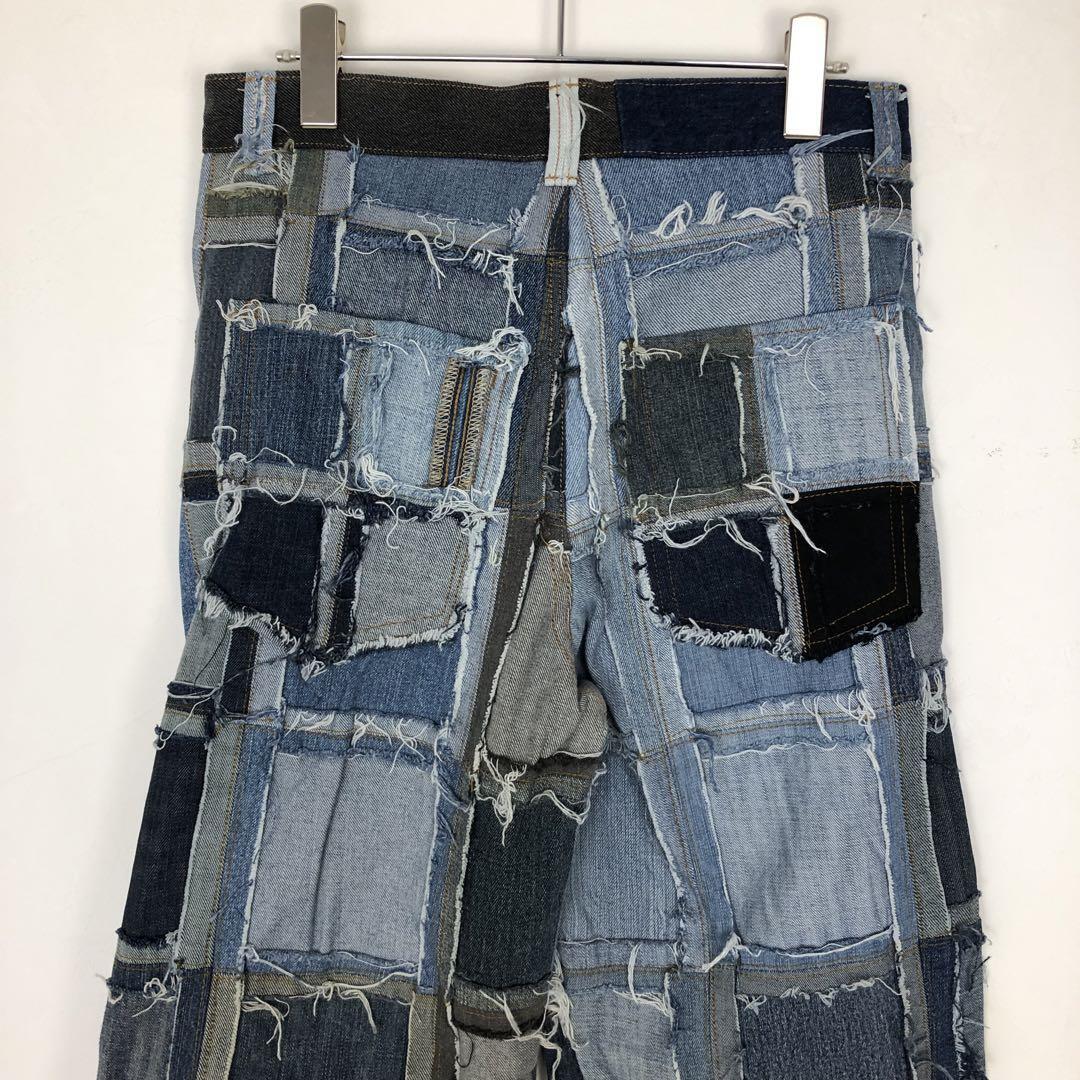 No.614【all black/Y2K】再構築 リメイク ハーフパンツ デニム 再構築 Remake リメイクデザイン パッチワーク ブラックデニムパンツ