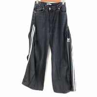 リメイク　再構築　ブラックデニム　パンツ　サイドジップ　アディダス