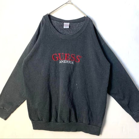 GUESS ゲス　刺繍　ビッグロゴ　スウェット　トレーナー　グレー