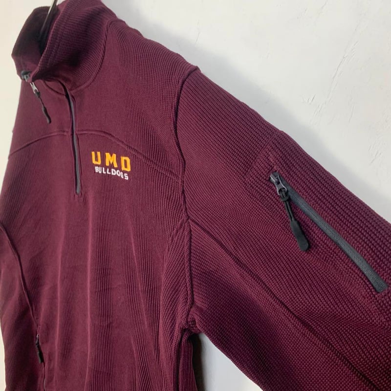 カレッジ 大学 裏地フリース スウェット ハーフジップ ボルドー