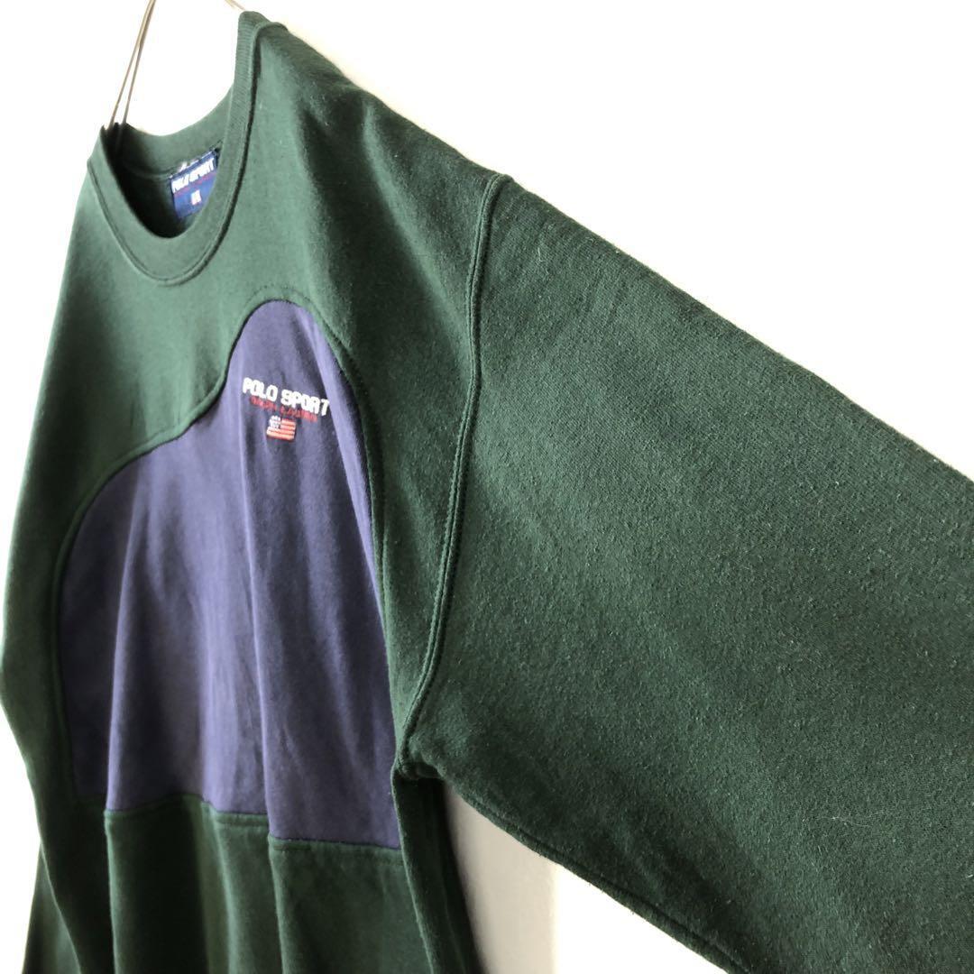 3191 ポロスポーツ　リメイク　スウェット　トレーナー　刺繍　ロゴ　紺　緑 3191 ポロスポーツ リメイク スウェット トレーナー 刺繍 ロゴ 紺 緑