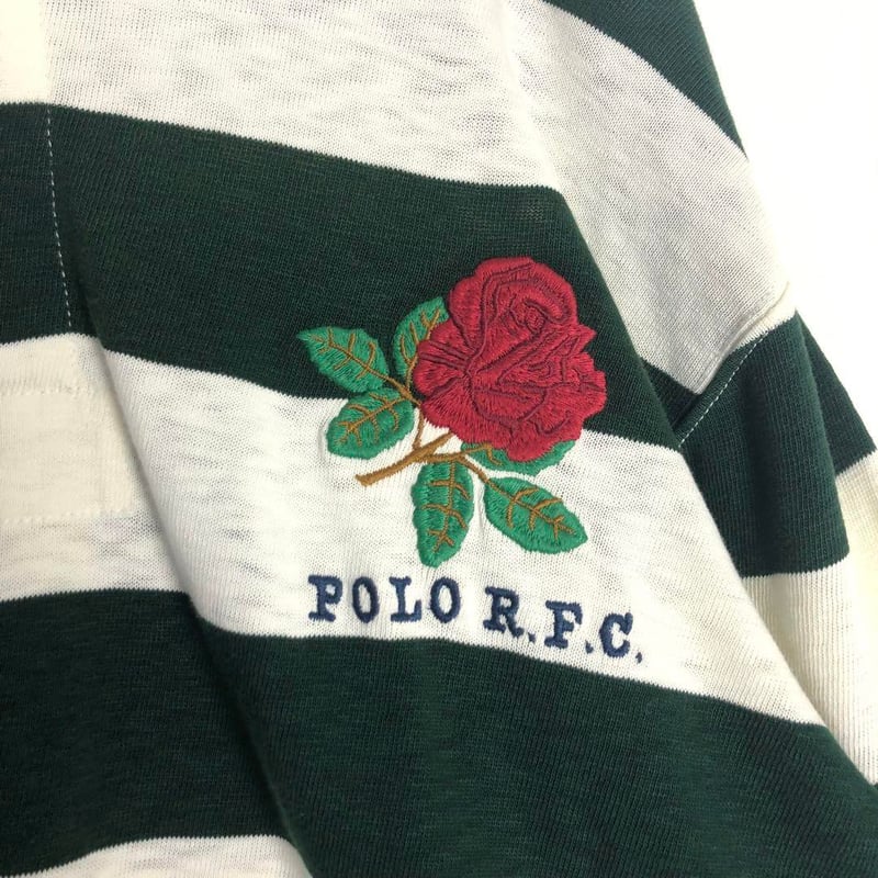 POLO ラルフローレン ポロ 長袖 ラガーシャツ ボーダー 刺繍 背番号 白