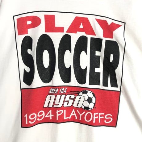 USA製　PLAY SOCCER  90s　シングルステッチ　サッカー　フルーツオブザルーム　サッカー　Tシャツ　白