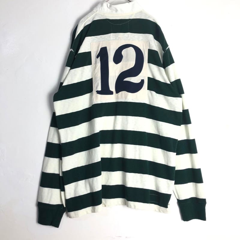POLO ラルフローレン ポロ 長袖 ラガーシャツ ボーダー 刺繍 背番号 白