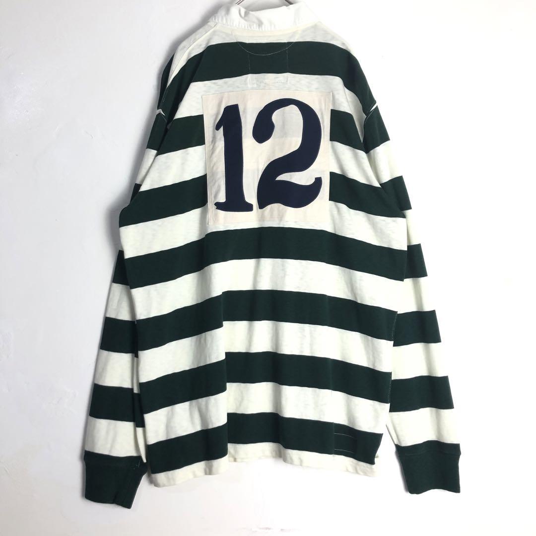 POLO ラルフローレン ポロ 長袖 ラガーシャツ ボーダー 刺繍 背番号 白