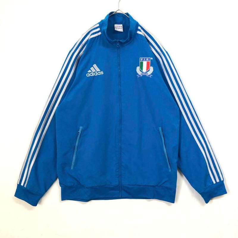 アディダス イタリア ジャージ トラックジャケット 袖ライン ロゴ 青