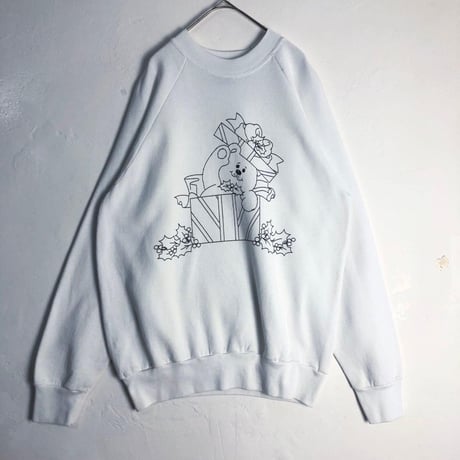 USA製　90s　ONEITA　くま　アニマル　長袖　スウェット　裏起毛