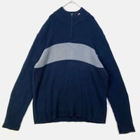ポロ　ラルフローレン　刺繍　ロゴ　ハーフジップ　コットン　ニット　紺