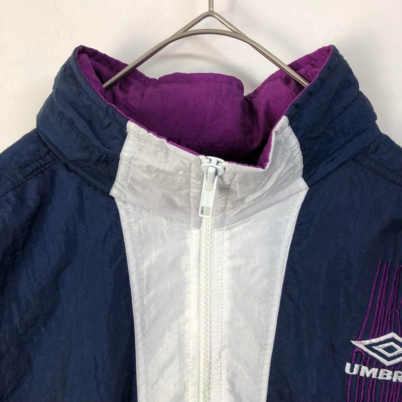 アンブロ ナイロン ジャケット パーカー 刺繍 ロゴ ハーフジップ 紺