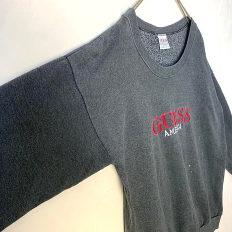 GUESS ゲス　刺繍　ビッグロゴ　スウェット　トレーナー　グレー