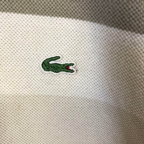 ラコステ　刺繍　ロゴ　スウェット　ハーフジップ　ボーダー　茶　白
