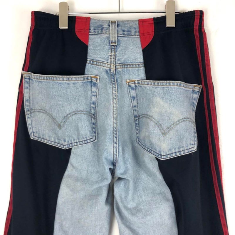 アディダス リメイク ジャージ デニム パンツ 再構築 刺繍 ロゴ