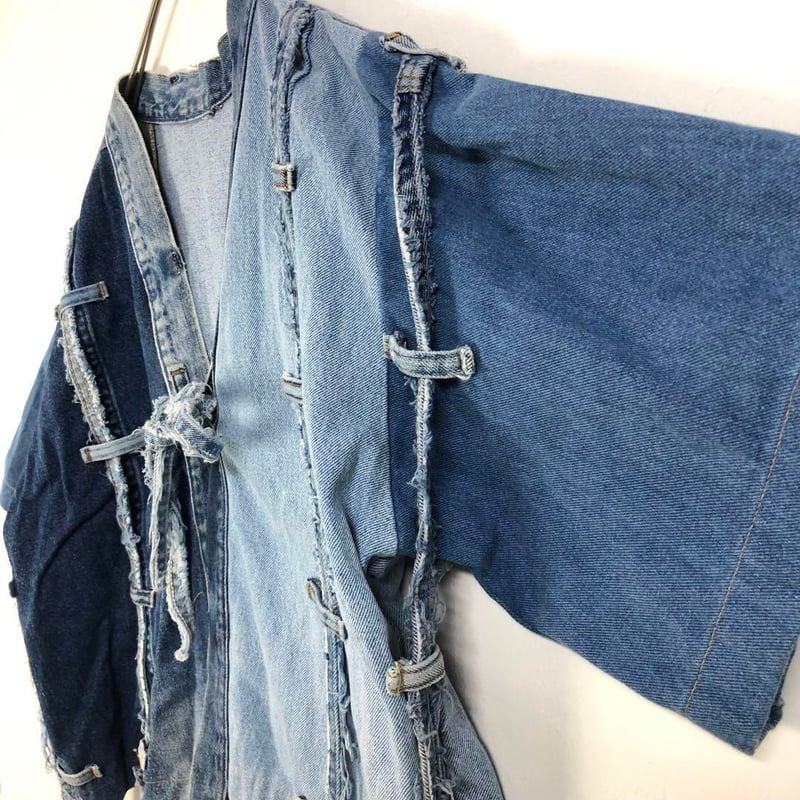 デニム リメイク 再構築 ジャケット ロゴ 切替 パッチワーク XL