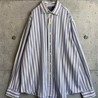 L 90s ラルフローレン ストライプ コットン シャツ 白 紫
