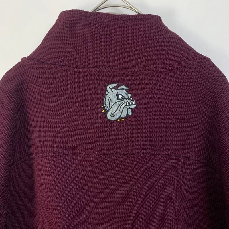 カレッジ 大学 裏地フリース スウェット ハーフジップ ボルドー