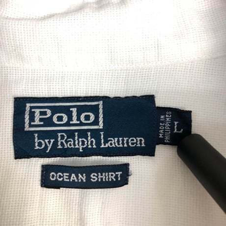 90's POLO Ralph Lauren　ポロ　ラルフローレン　OCEAN SHIRT　半袖　シャツ　ホワイト