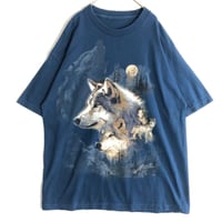 オオカミ　アニマル　半袖　Tシャツ　ビッグプリント　紺
