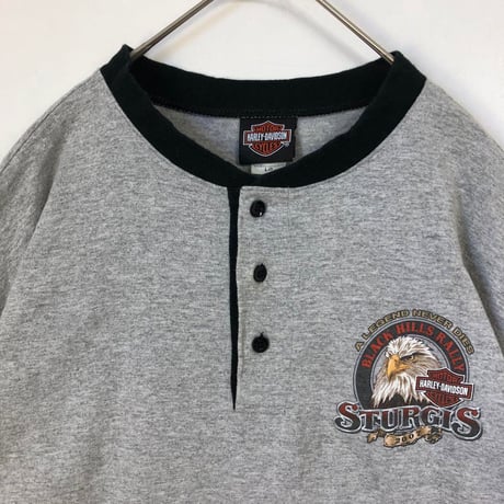 ハーレーダビッドソン　ロゴ　ヘンリーネック　Tシャツ　グレー