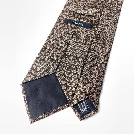 GUCCI グッチ　イタリア製　総柄　シルク　ネクタイ　ブラウン