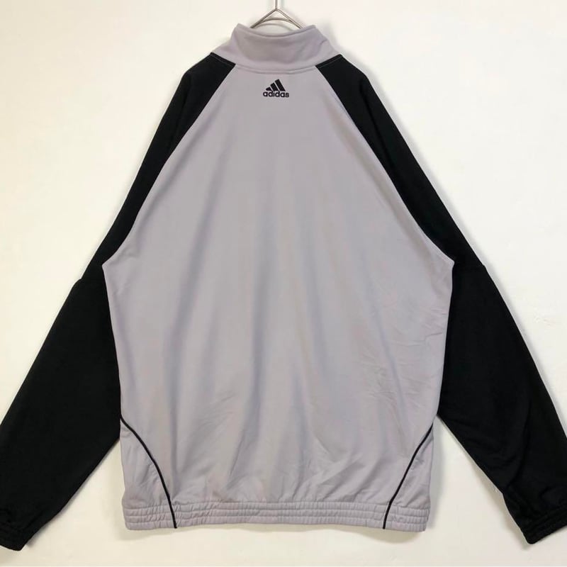 アディダス 刺繍 切替 袖ライン トラックジャケット ジャージ グレー黒