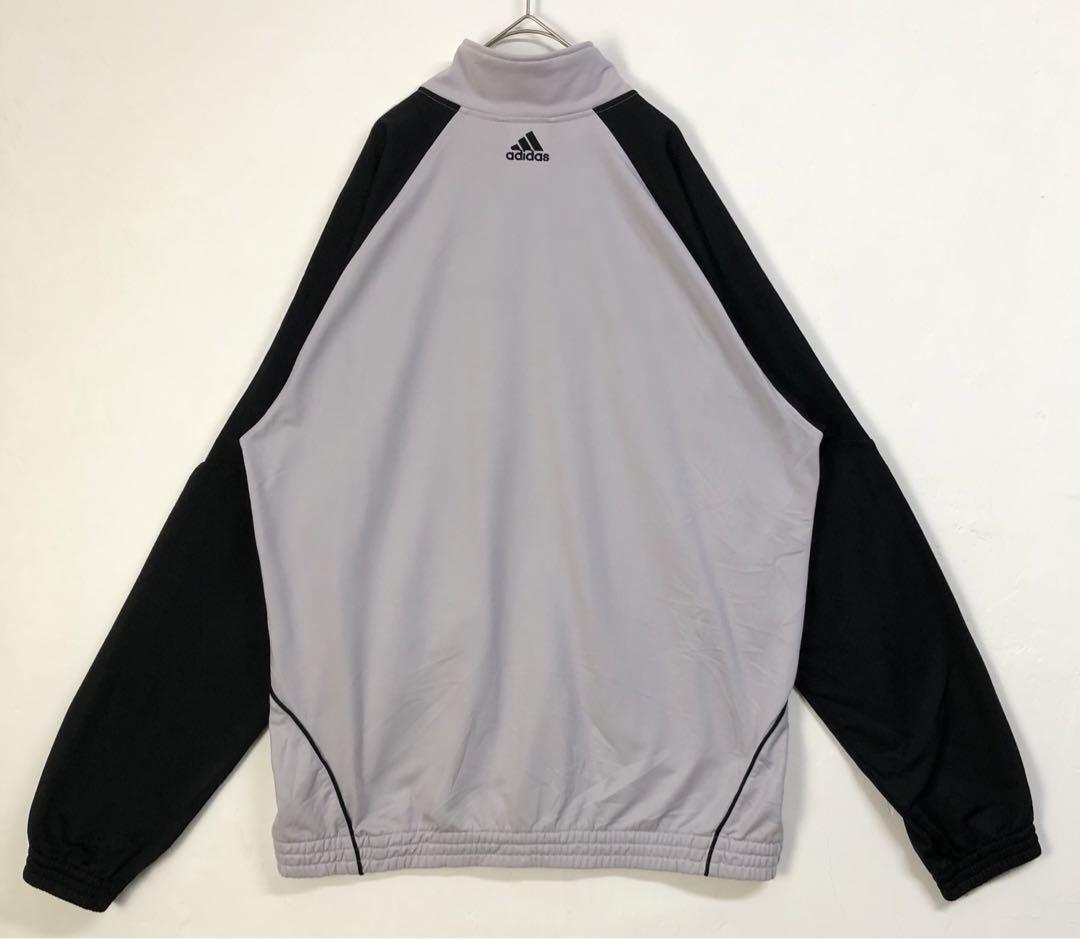 アディダス 刺繍 切替 袖ライン トラックジャケット ジャージ グレー黒