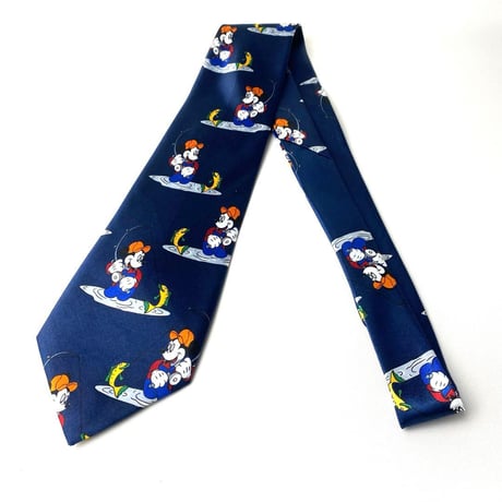 Disney ミッキー　ディズニー　釣り　総柄　ネクタイ　ネイビー