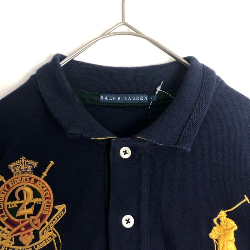 POLO ラルフローレン 長袖 ポロシャツ ビッグロゴ 刺繍 背番号 紺