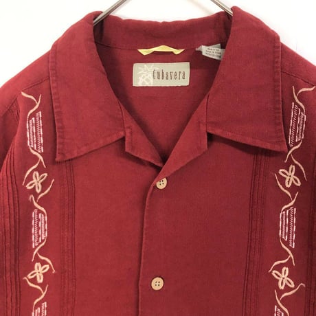 cubavera　刺繍 半袖　シャツ レーヨン　ゆるだぼ　赤