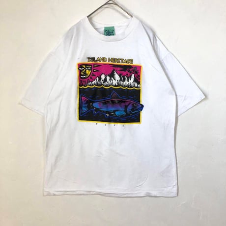 90s シングルステッチ　FIJI　魚　ビッグロゴ　半袖　Tシャツ　色