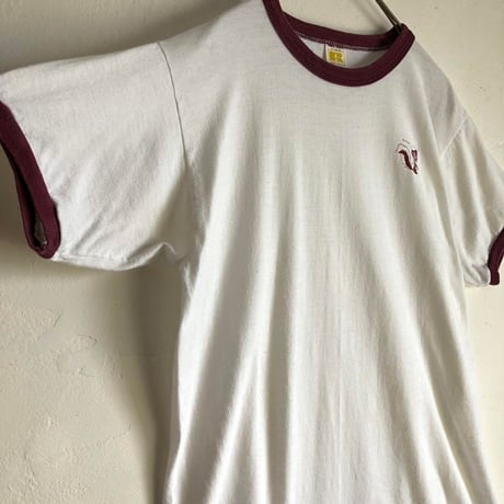 USA製　70s ラッセル　スカンク　ロゴ　リンガーT Tシャツ 白
