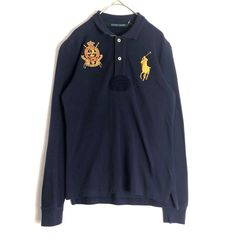 POLO ラルフローレン 長袖 ポロシャツ ビッグロゴ 刺繍 背番号 紺