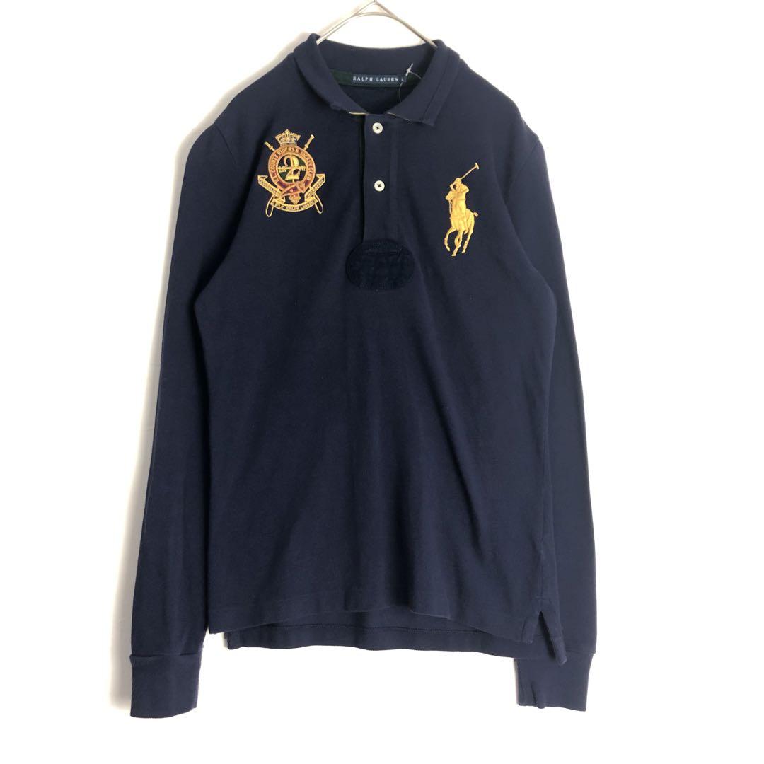 POLO ラルフローレン 長袖 ポロシャツ ビッグロゴ 刺繍 背番号 紺